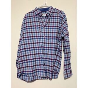 Tommy Bahama Men Size M Blue Purple Plaid Long Sleeve Button Front Shirt